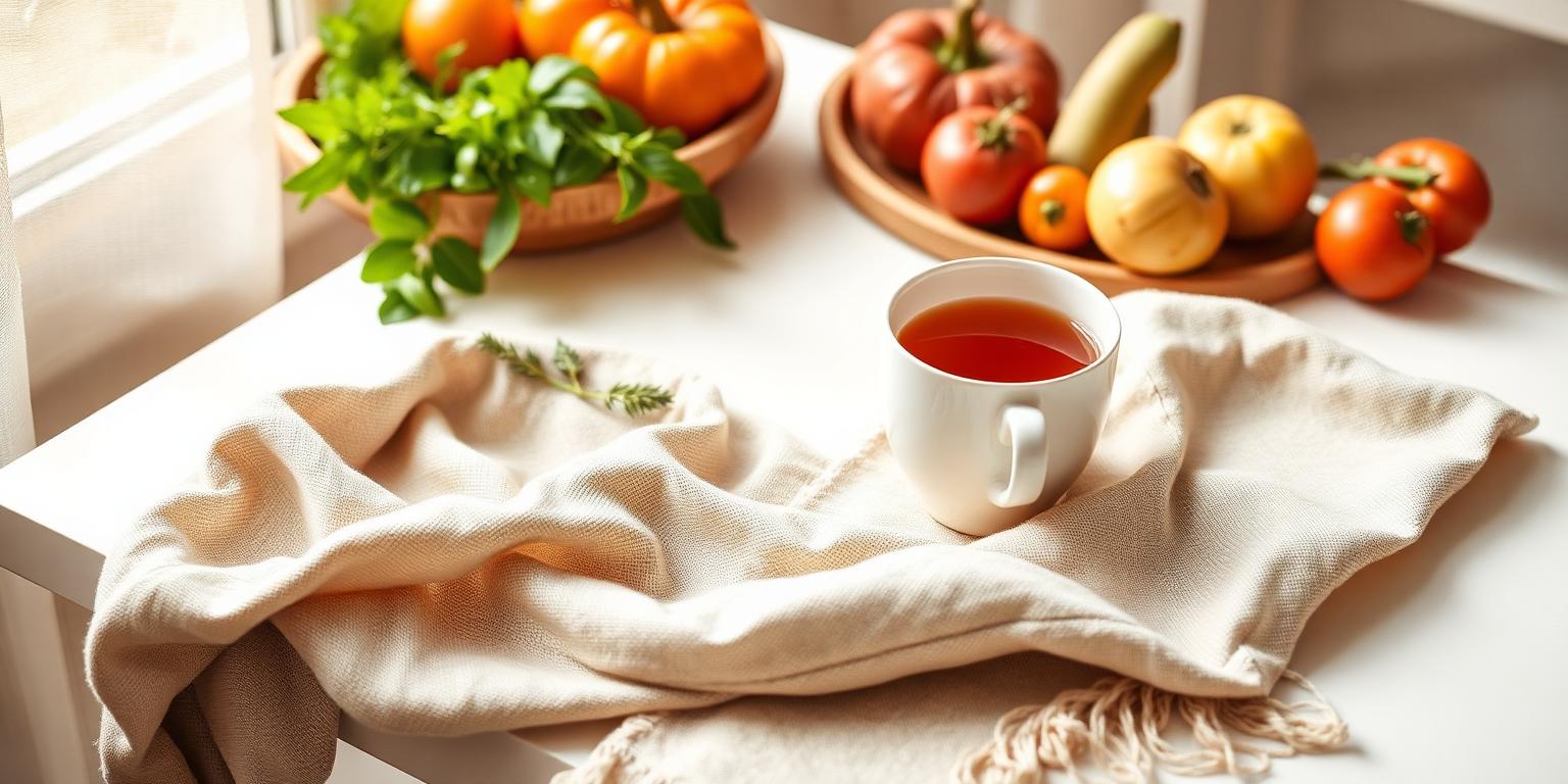 Tisane, fruits frais et chaussures de marche